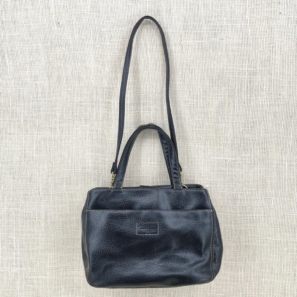Relic Black Pebbled‎ Faux Leather Satchel Crossbody Handbag Triple Compartment